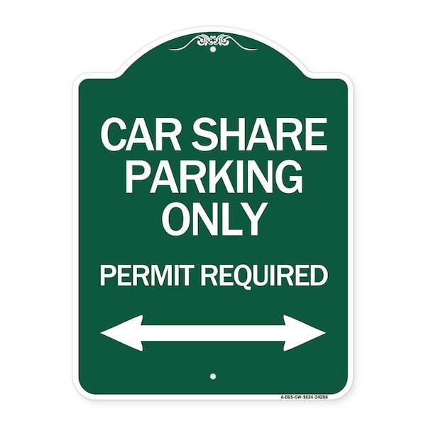 Car Share Parking Permit Required W/ Bidirectional Arrow Heavy-Gauge Alum, 18" x 24", GW-1824-24288